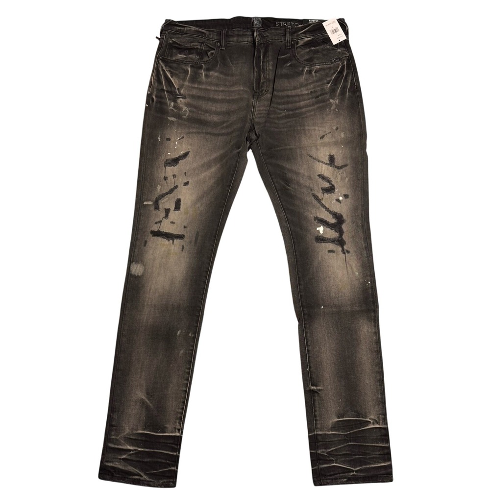 PRPS Cayenne Super Skinny Fit Mens Black Distressed Paint Splatter Jeans 38 NEW